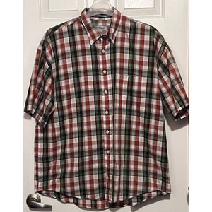 Sun River Clothing Co. Men's Short Sleeve Button Up Plaid Green Tan Rust Size XL